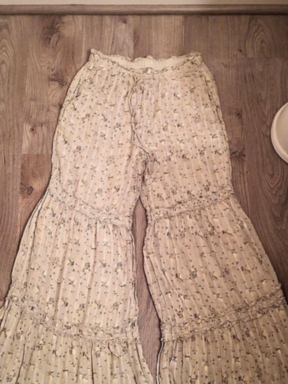 Free People Emmaline Tiered Pull-On Pants Floral Pink & Cream Small
